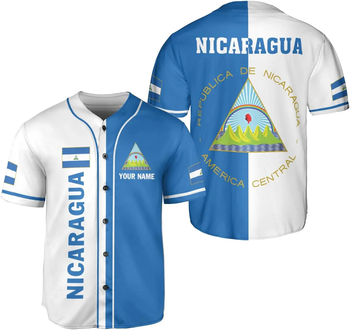 Mens Fashion Baseball Jersey - Nama Yang Dipersonalisasi Pola Desain Nikaragua