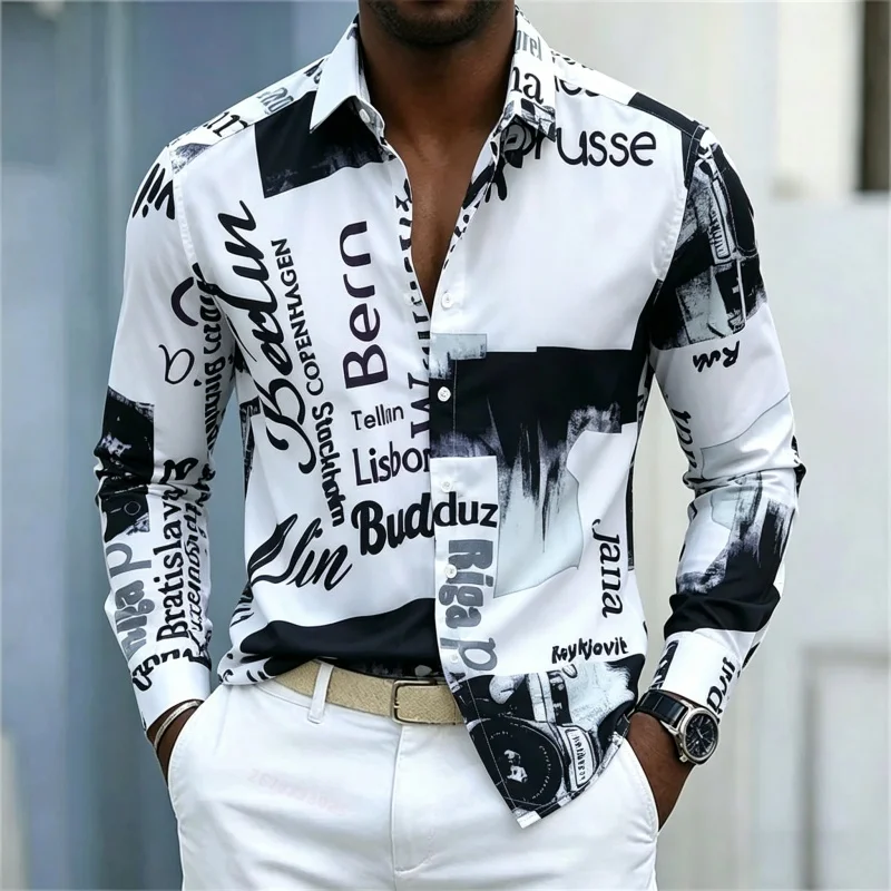 Mens Fashion Summer - Kemeja Pria Lengan Panjang Bermotif, Slim-fit