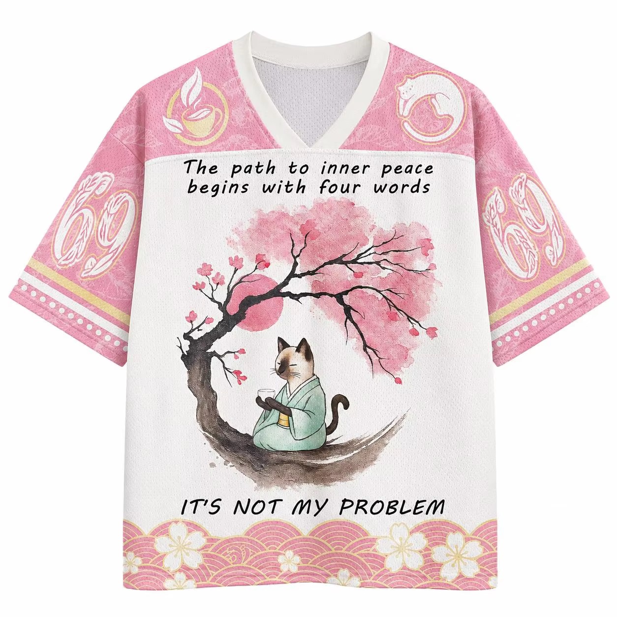 Men'S Fashion V Neck T Shirts - Kaos Sakura Tree Cat 2026 Fashion