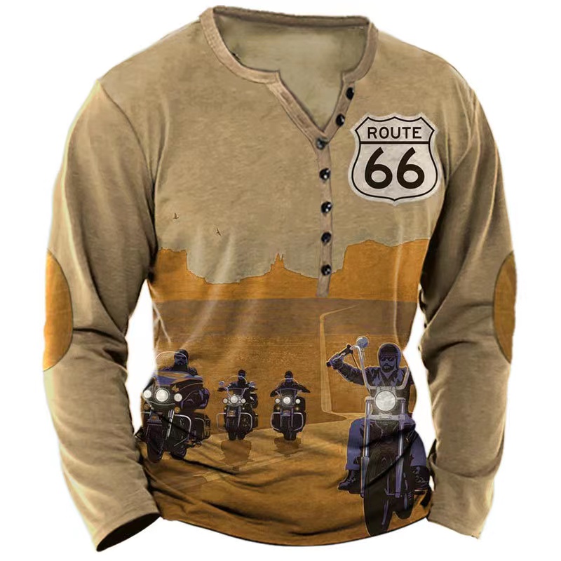 Men'S Fashion V Neck T Shirts - Kaos Henley Motif Tengkorak Musim Gugur