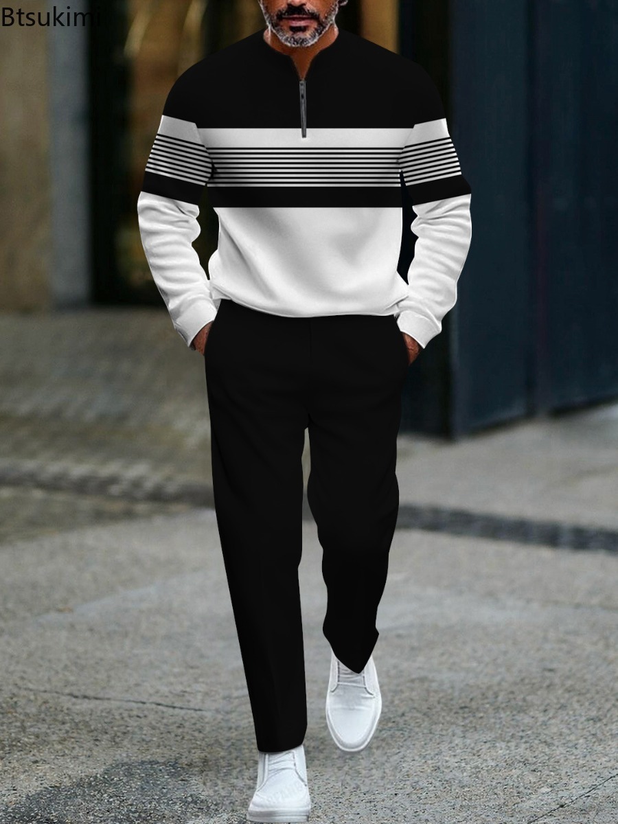 Men'S Fashion Plus - Setelan Pullover Pria Lengan Panjang Motif