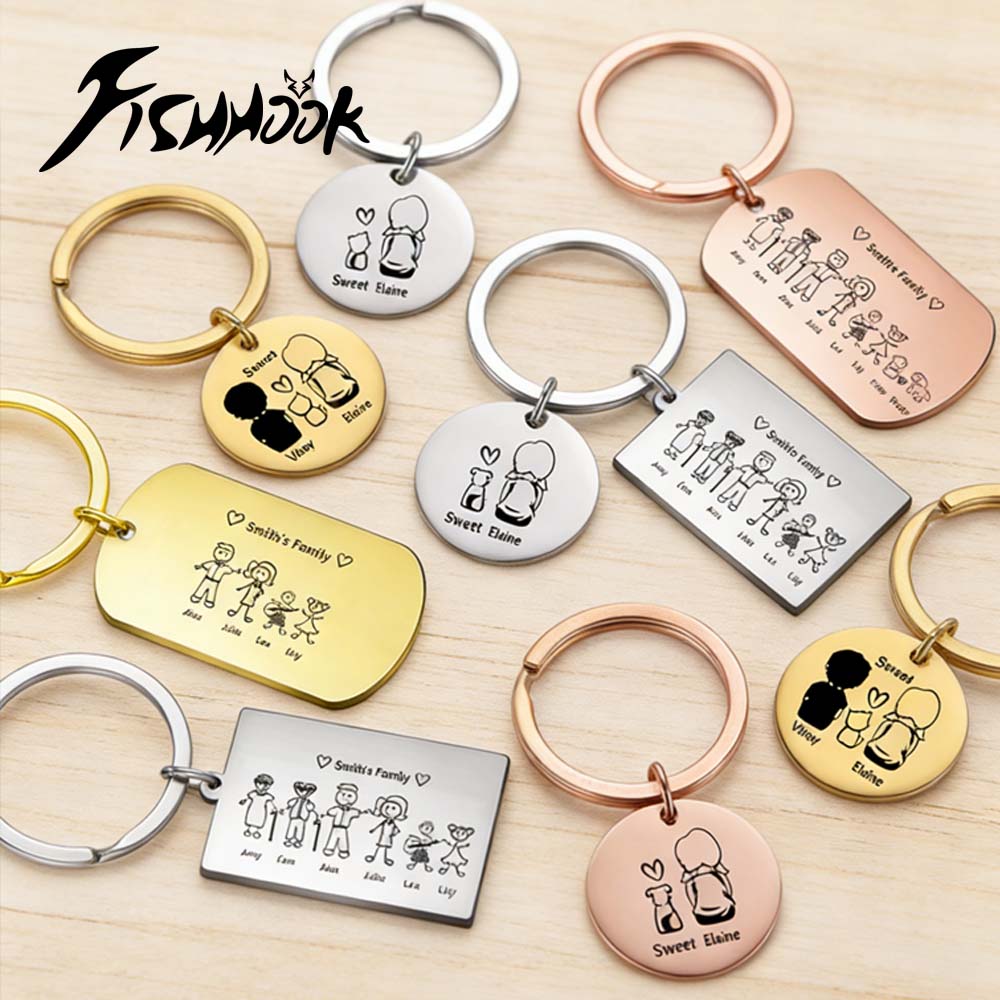 Men'S Fashion Gold Chain - Gantungan Kunci Keluarga yang Dipersonalisasi Nama
