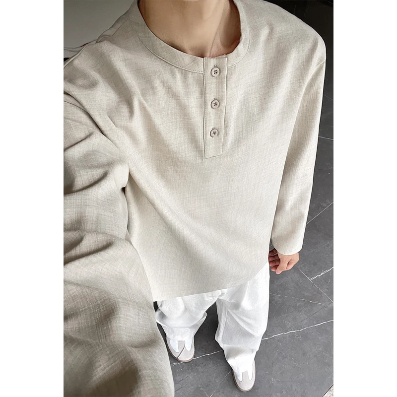 Mens Fashion Summer - Kemeja Henley Kasual Pria Bahan Linen
