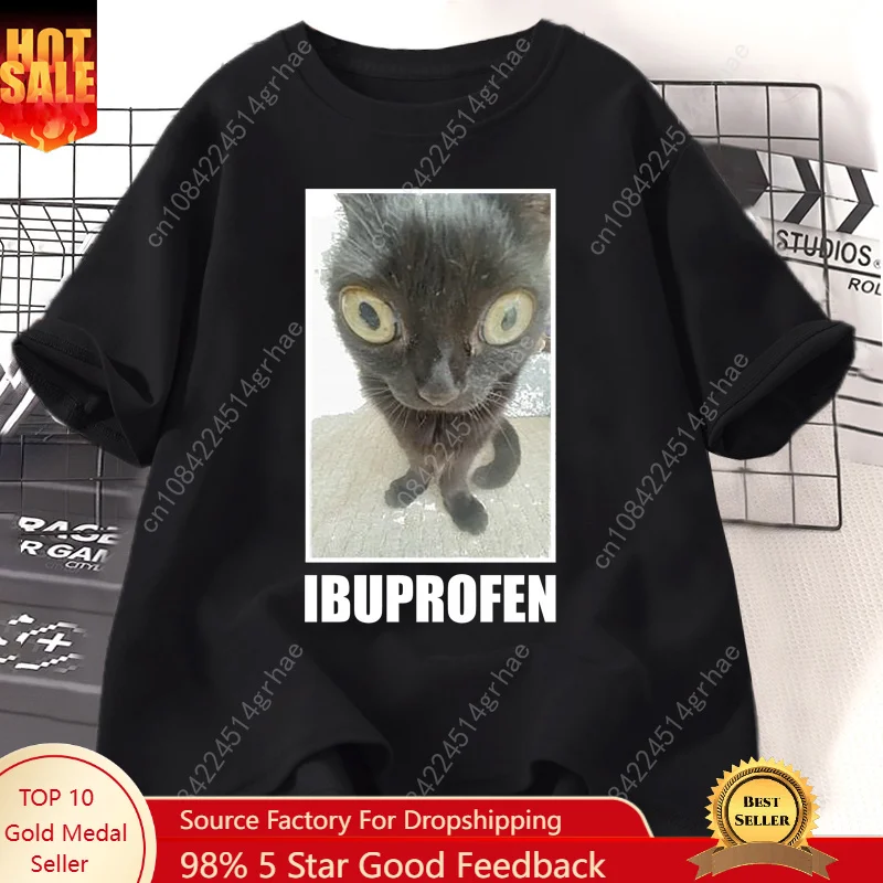 Men'S Fashion V Neck T Shirts - Kaus Grafis Ibuprofen Kucing Lucu Pakaian