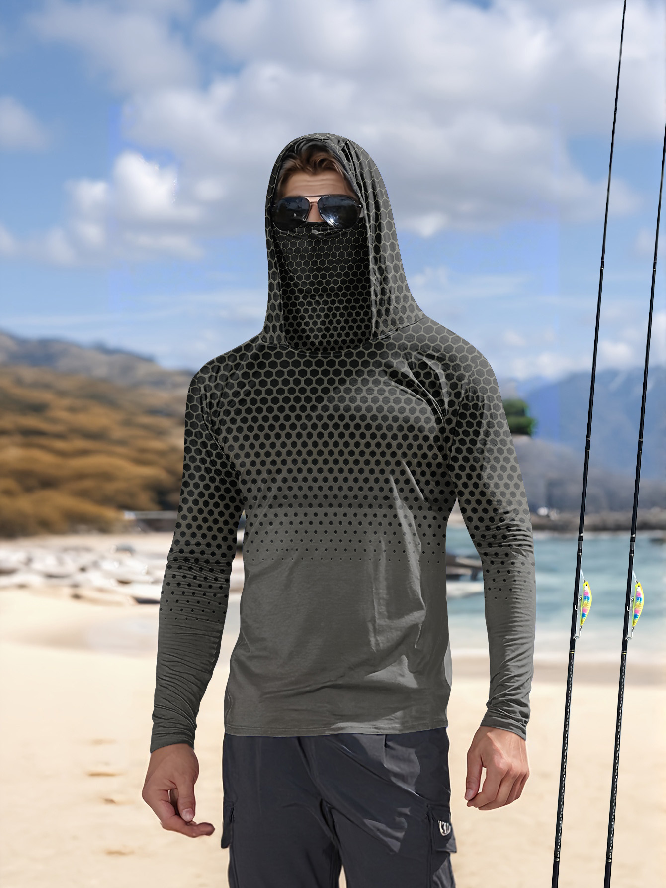 Mens Fashion Summer - Kemeja Pancing Pria Berwarna Abu-abu Gradasi