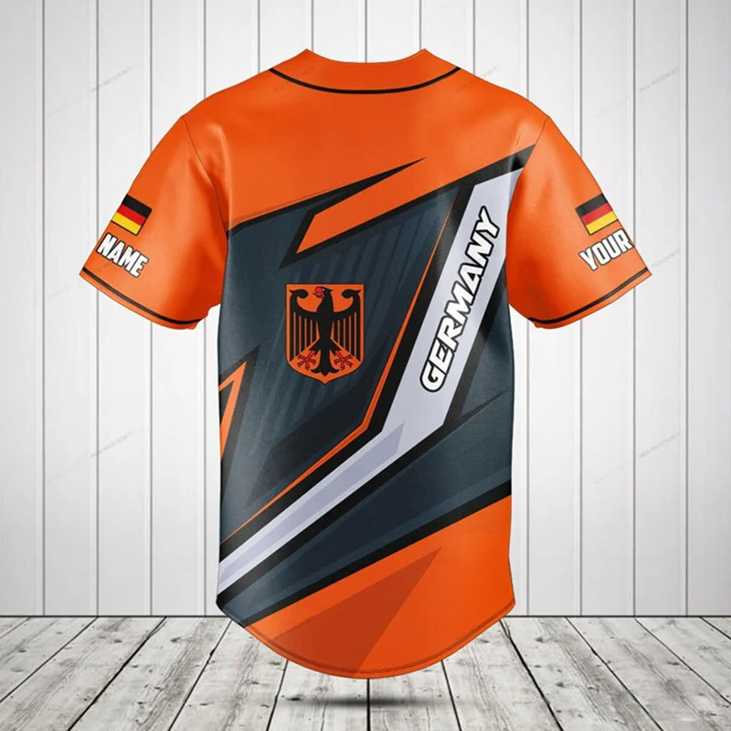 Mens Fashion Baseball Jersey - Kemeja Kancing Grafis Lambang Jerman yang