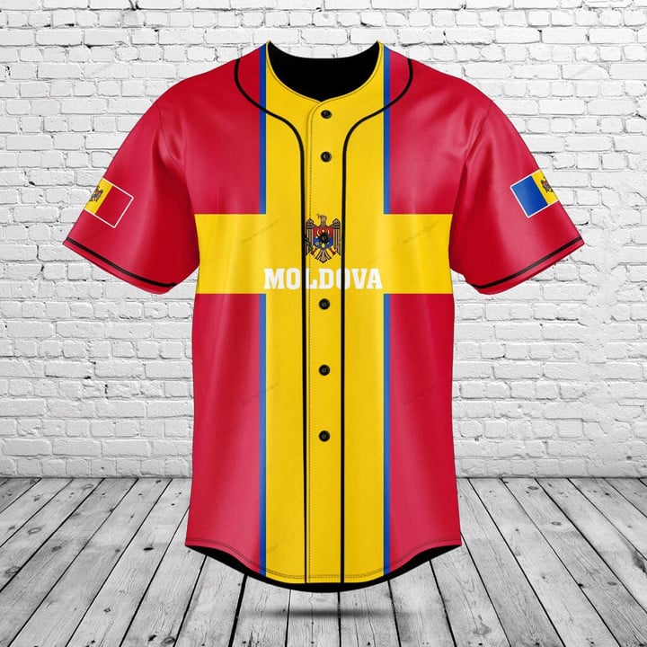 Mens Fashion Baseball Jersey - Kemeja Kancing Grafis Bendera Moldova dengan