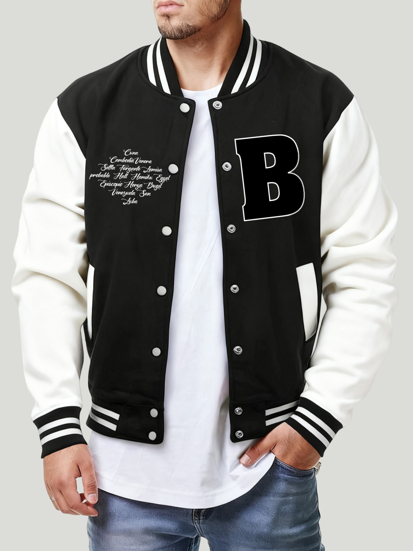 Mens Fashion Baseball Jersey - Jaket Pria Motif Huruf B Berbagai