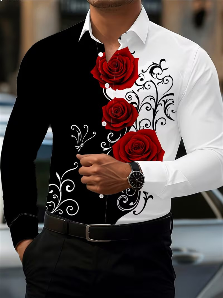 Men'S Fashion Outfits - Kemeja Pria Lengan Panjang Motif Mawar