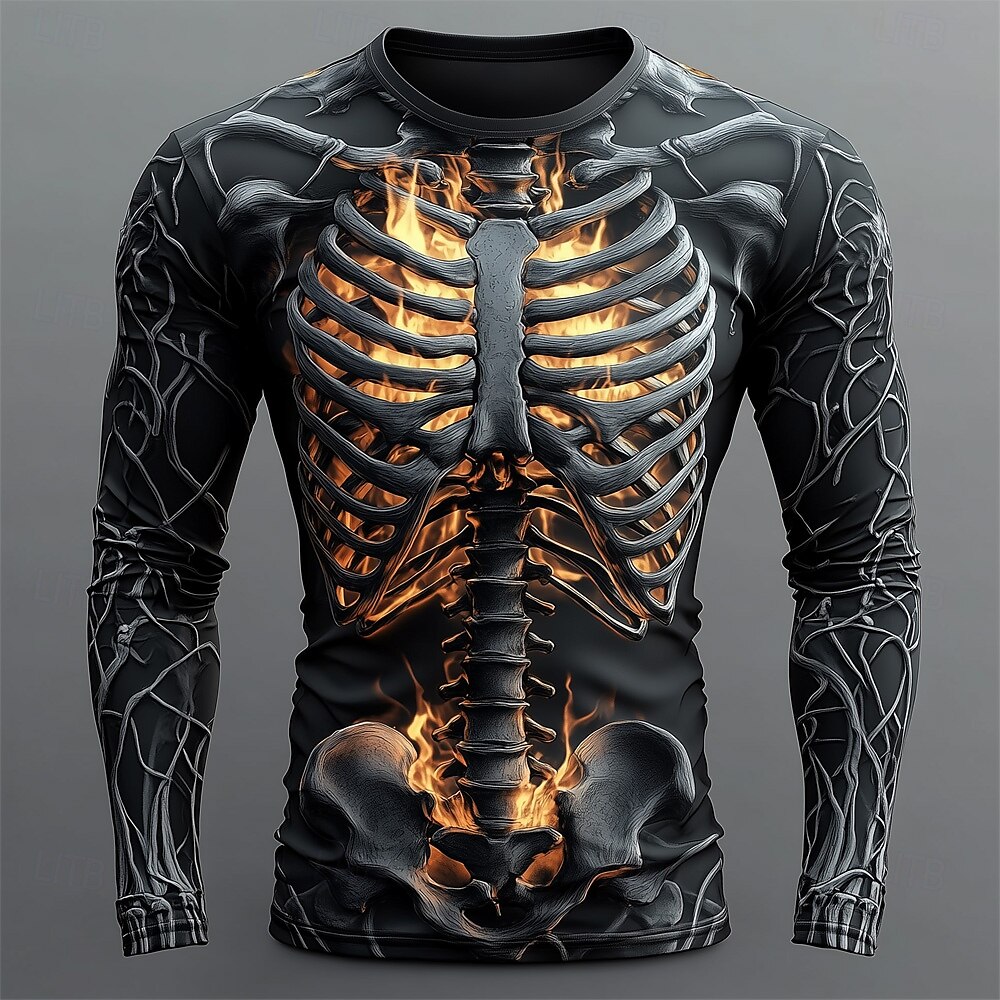 Men'S Fashion T Shirts - Kaos Pria Motif Tengkorak Api 3D