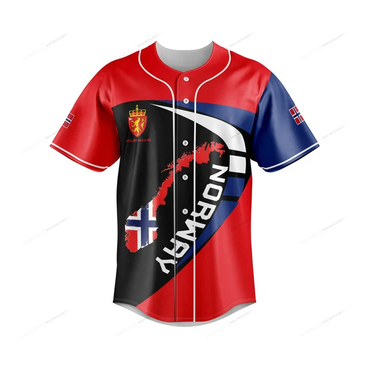 Mens Fashion Baseball Jersey - Kaos Kancing Grafis Peta Norwegia dengan