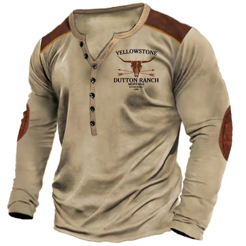 Kaos Henley Motif Tengkorak Mu - Men'S Fashion V Neck T Shirts ulasan dan harga
