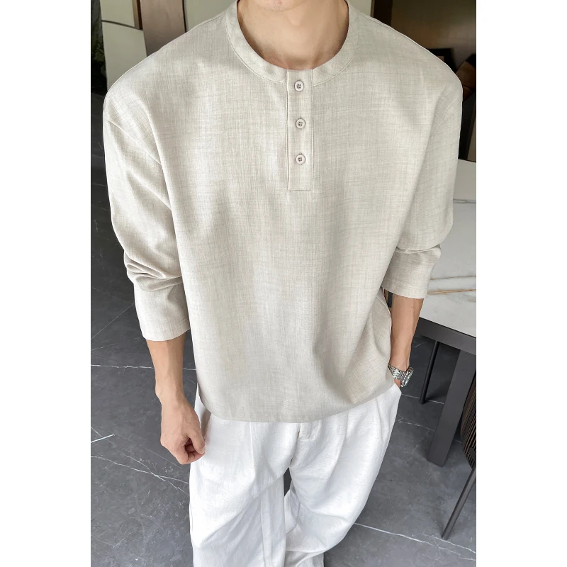 Kemeja Henley Kasual Pria Baha - Mens Fashion Summer ulasan dan harga