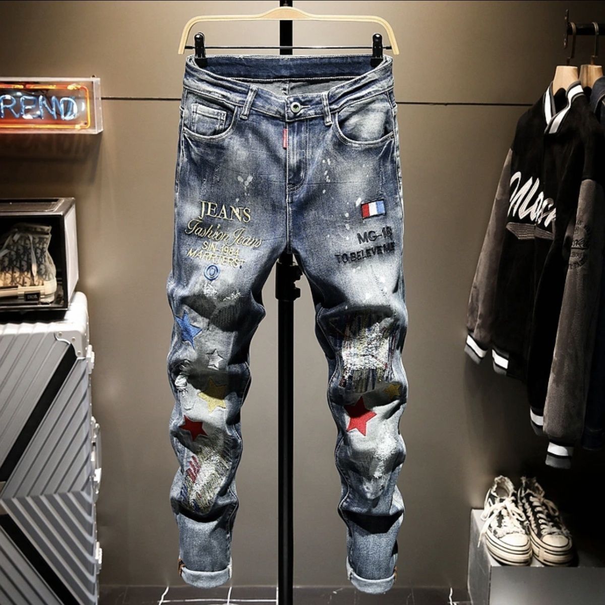 Celana Jeans Pria Bordir Sobek - Men'S Fashion Jeans 2025 ulasan dan harga