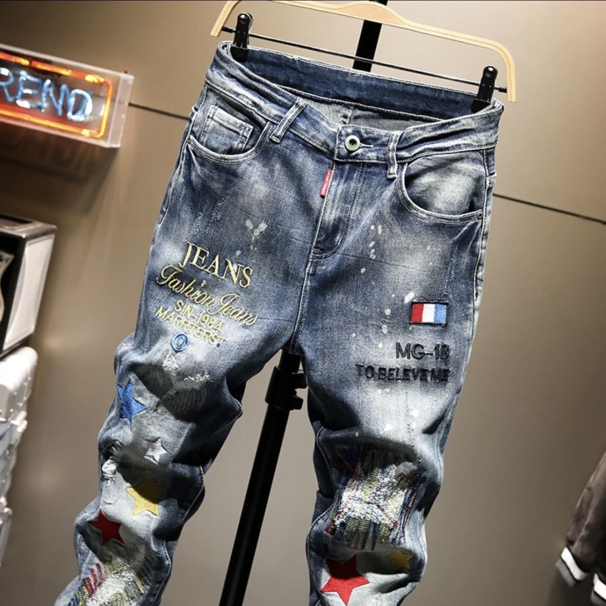Celana Jeans Pria Bordir Sobek - Men'S Fashion Jeans 2025 ulasan dan harga