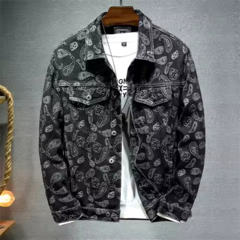 Jaket Denim Cetak Antik Jepang - Men'S Fashion Jeans 2025 ulasan dan harga