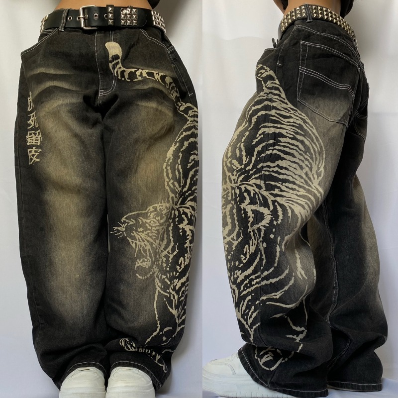 Jeans Longgar Motif Pola Besar - Men'S Fashion Jeans 2025 ulasan dan harga