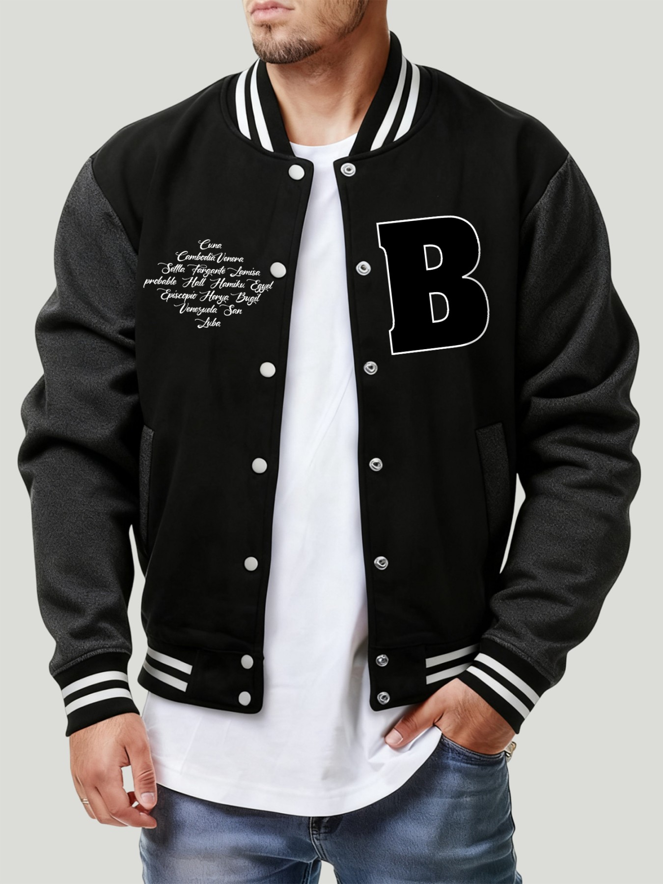 Jaket Pria Motif Huruf B Berba - Mens Fashion Baseball Jersey ulasan dan harga