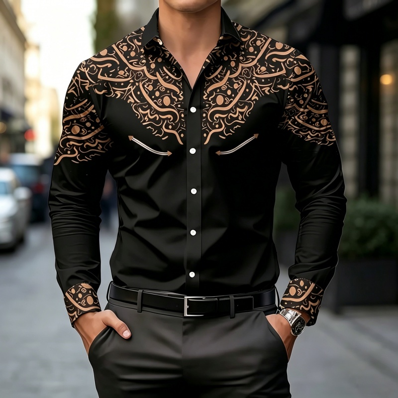 Kemeja Cetak Kontras Hitam Put - Mens Fashion Summer ulasan dan harga