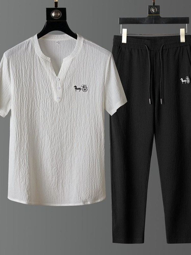 Set Kaos Lengan Pendek Linen T - Men'S Fashion V Neck T Shirts ulasan dan harga