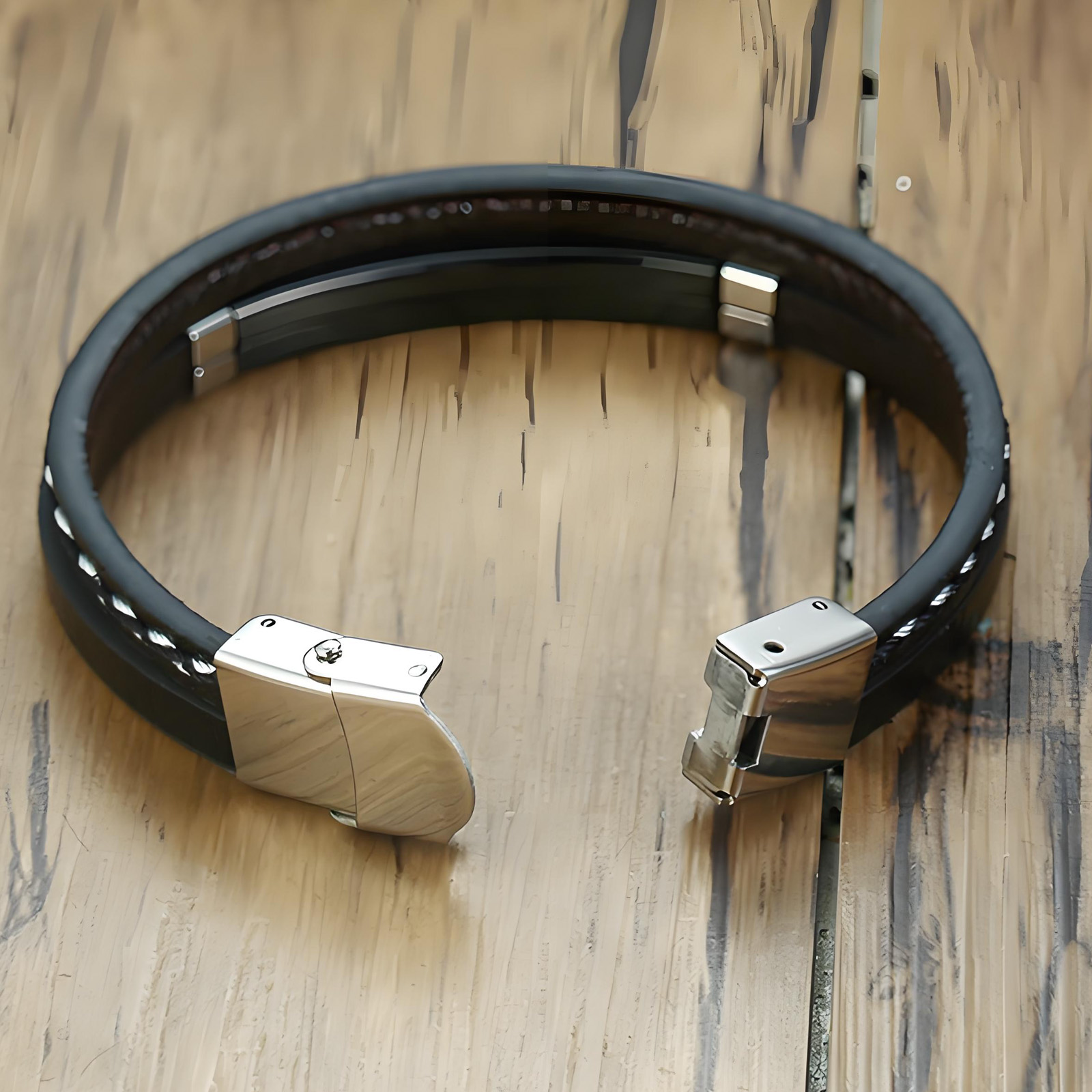 Gelang Kulit PU Kepang Dua Lap - Men'S Fashion Gold Chain ulasan dan harga