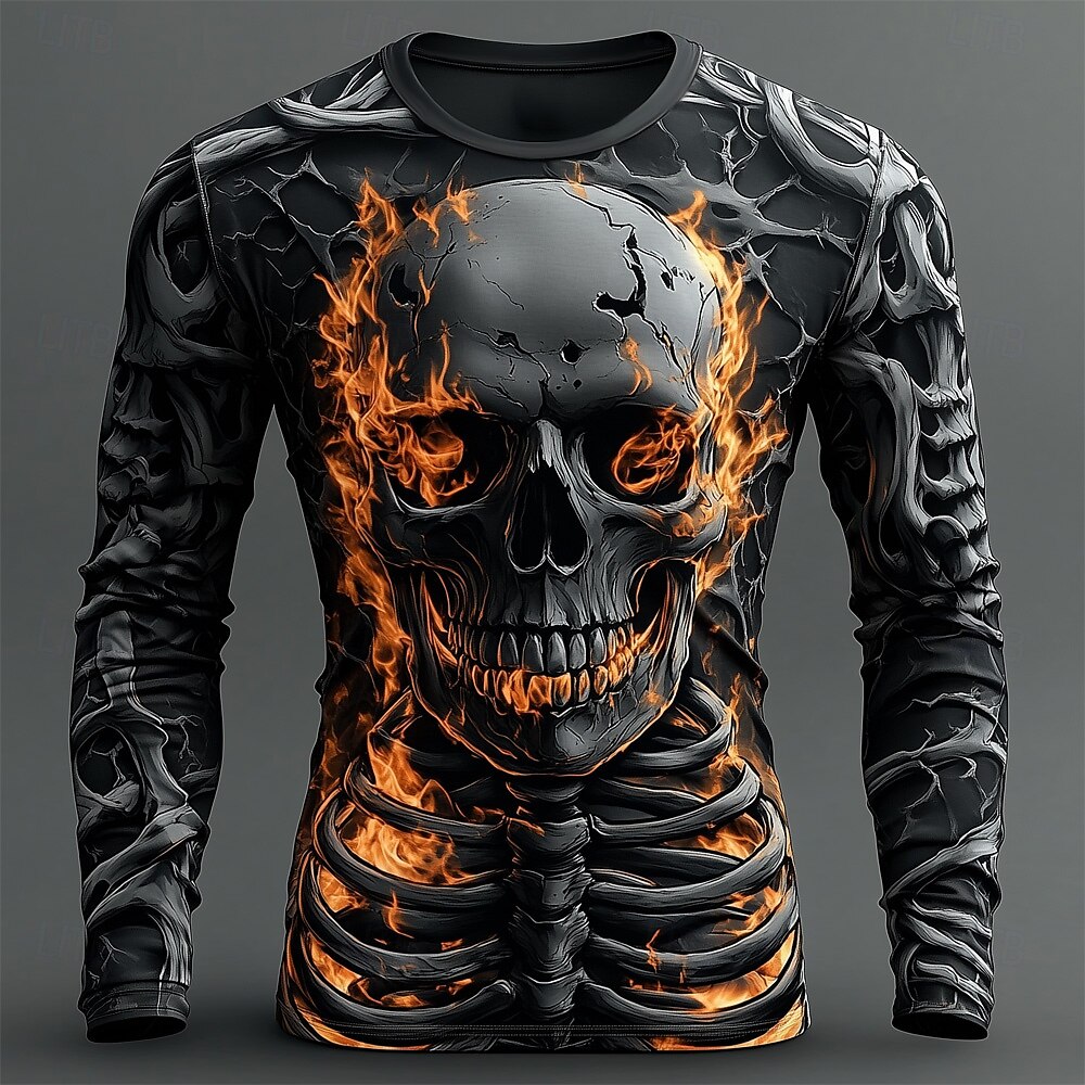 Kaos Pria Motif Tengkorak Api  - Men'S Fashion T Shirts ulasan dan harga