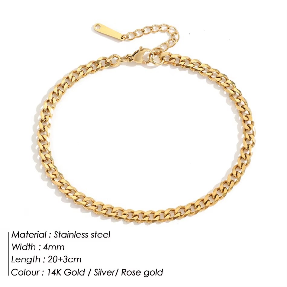 Gelang Kaki Rantai Kuba Sederh - Men'S Fashion Gold Chain ulasan dan harga